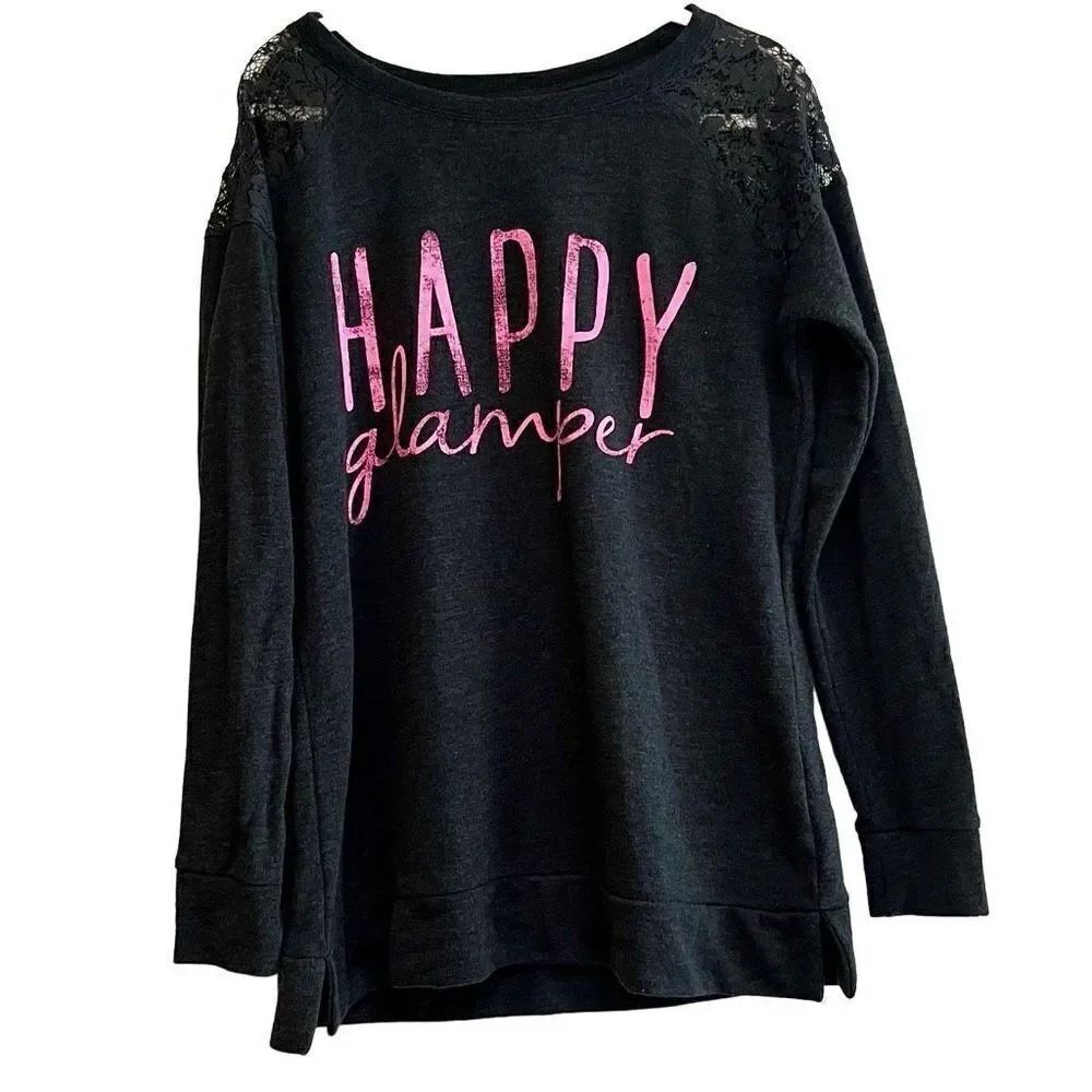 Arizona Jean Co. Happy Glamper Sweatshirt Peek Lace Shoulder XL